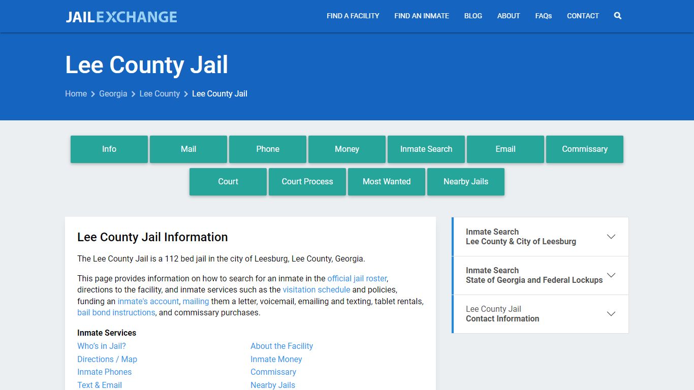 Lee County Jail, GA Inmate Search, Information